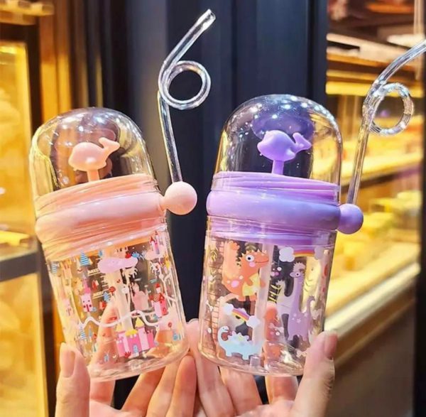 Whale Spray Sippy Cup for Kids | 250ML Portable Baby Straw Water Bottle with Cute Cartoon Design | BPA-Free Leakproof Sippy Kettle for Toddlers